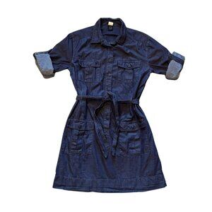 J.Crew Denim Shirt Dress Women’s Small Utility Button-Up Belted Dark Wash Casual